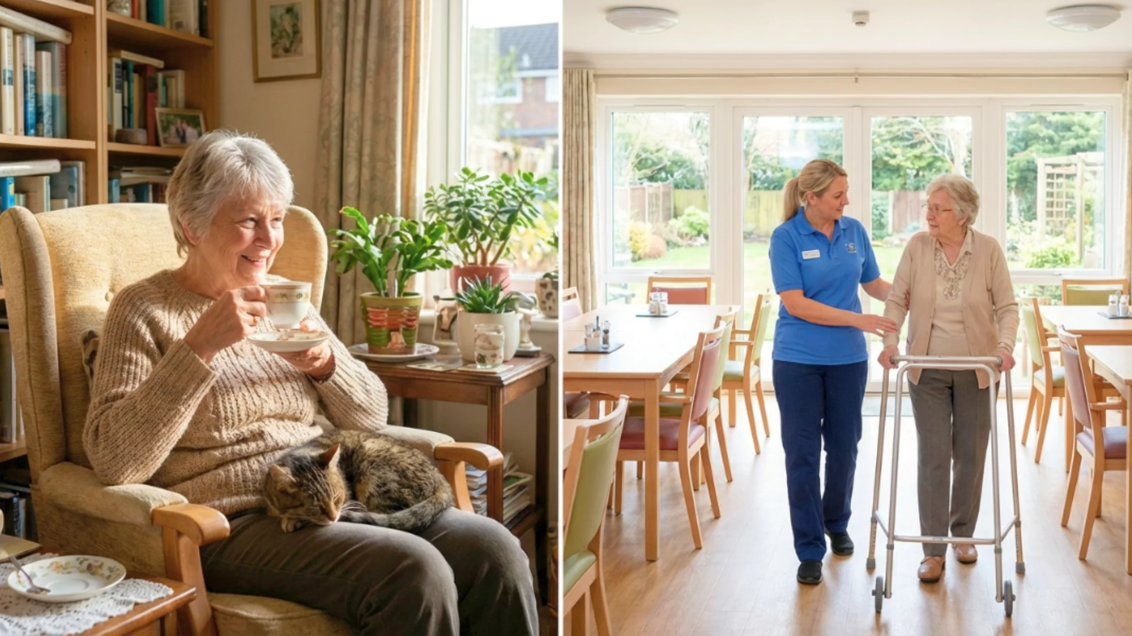 a senior woman comfortably living independently in a cozy home